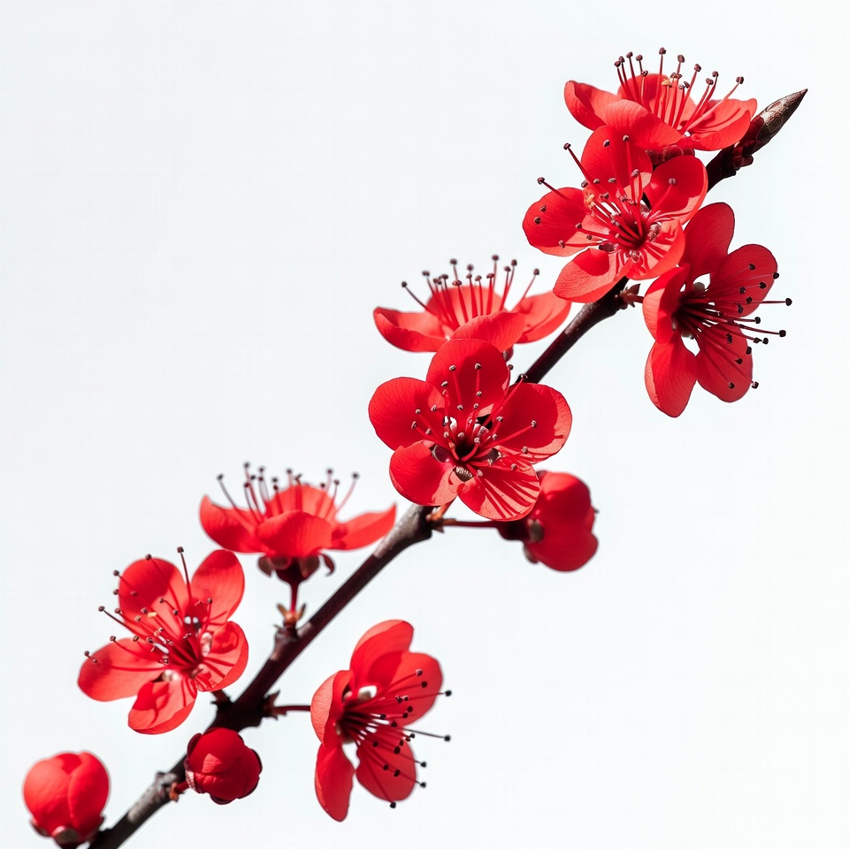 Red Plum Blossoms on Branch Red Plum Blossoms on Branch