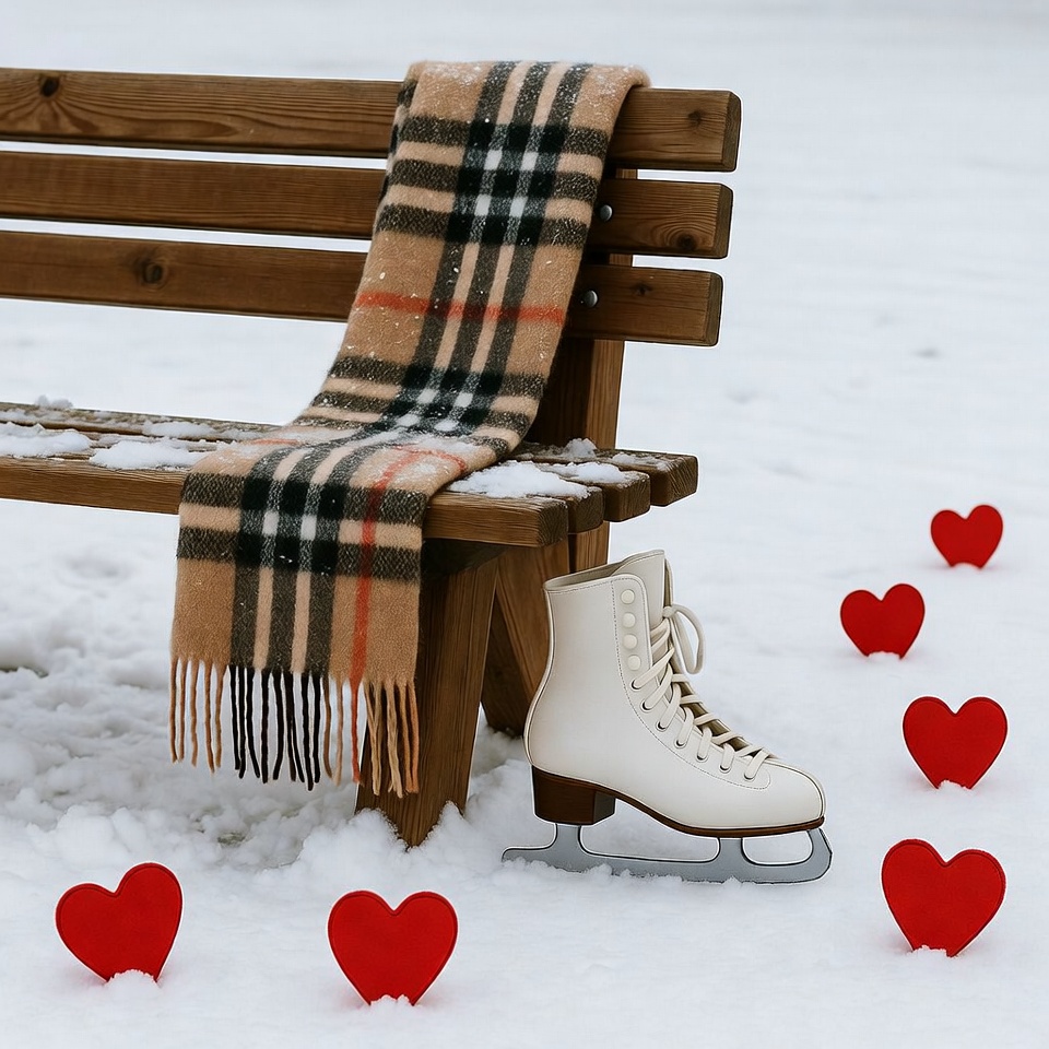 White Ice Skates on Snowy Bench White Ice Skates on Snowy Bench