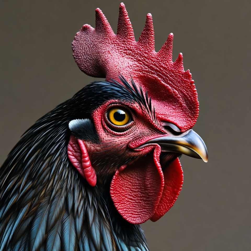 Black rooster with red comb Black rooster with red comb