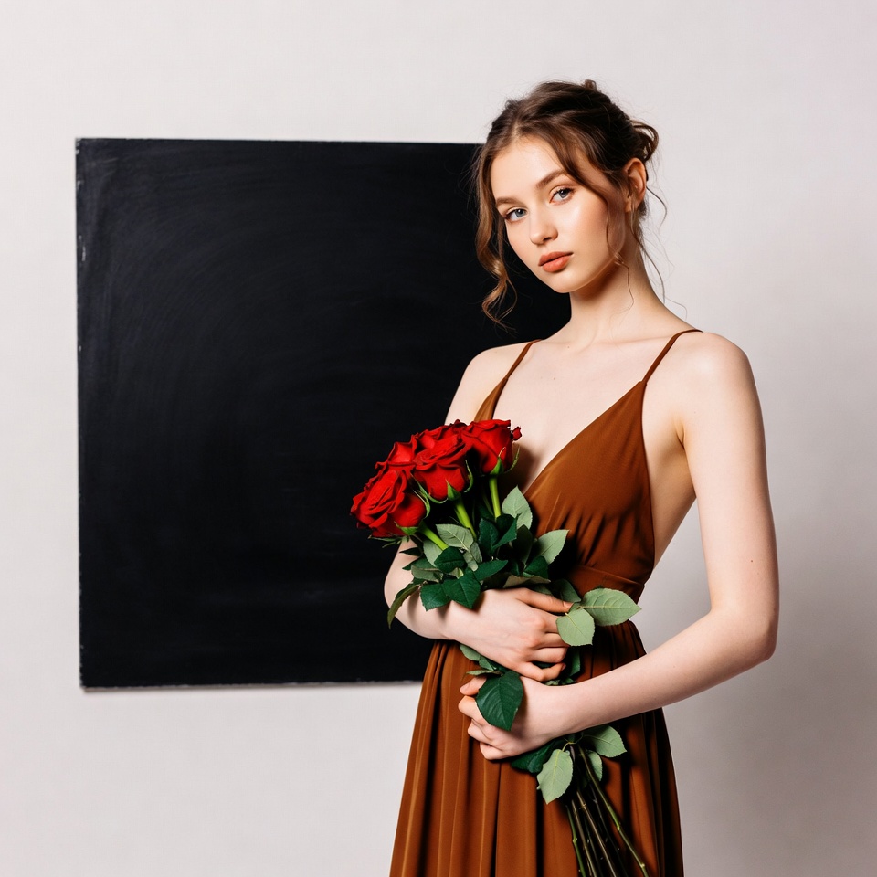 Woman holding red roses Woman holding red roses