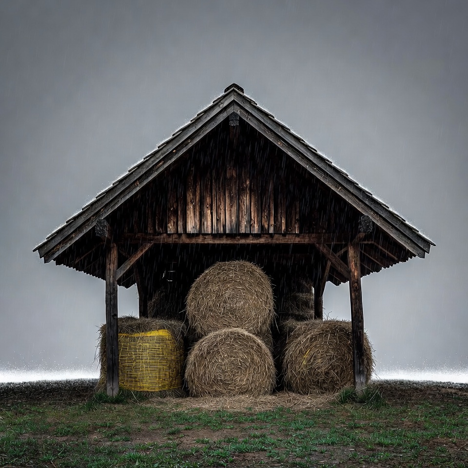 Hay Bales Under Wooden Shelter Hay Bales Under Wooden Shelter