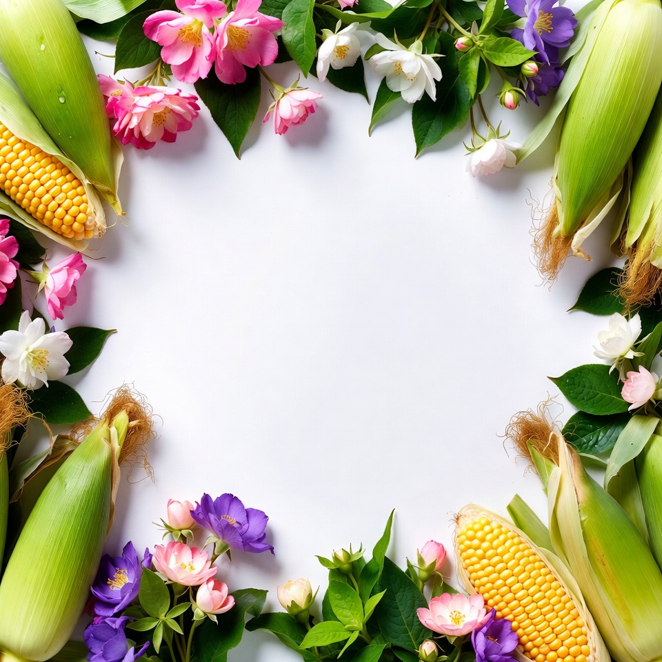 Corn and Flowers on White Background Corn and Flowers on White Background
