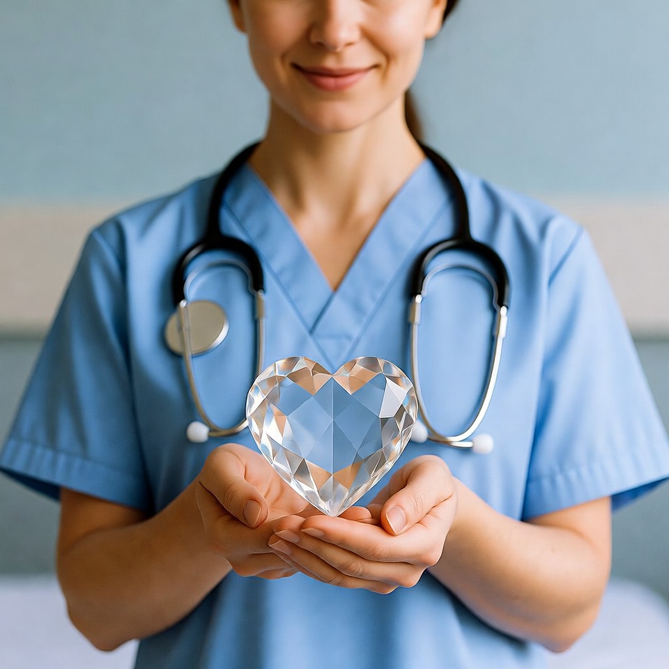 Nurse holding blue heart crystal Nurse holding blue heart crystal