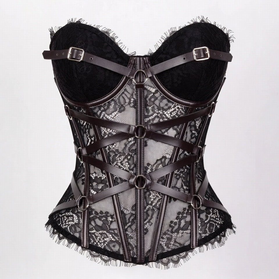 Black Lace Leather Harness Corset Black Lace Leather Harness Corset