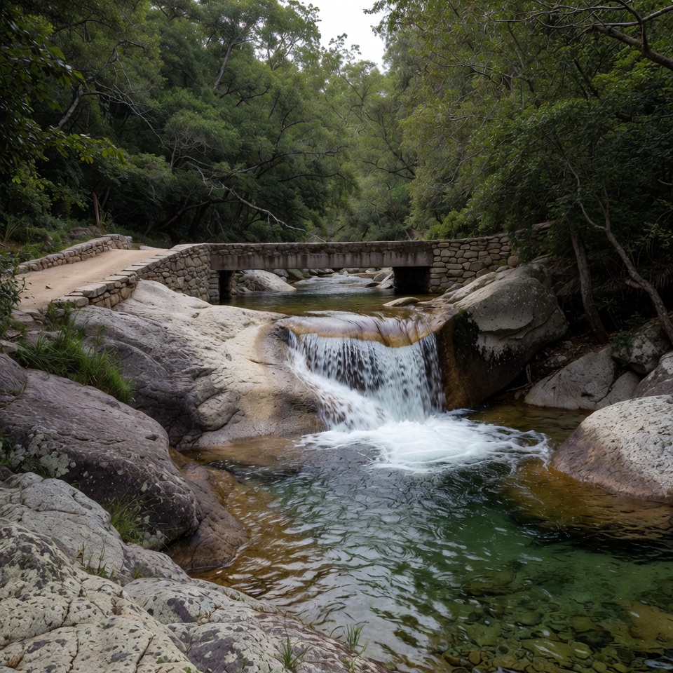 Stone Bridge over Waterfall Stone Bridge over Waterfall