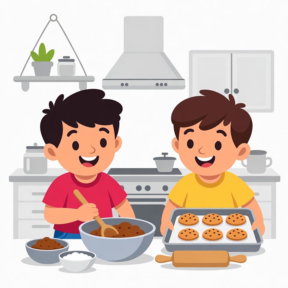 Boys baking cookies in kitchen Boys baking cookies in kitchen