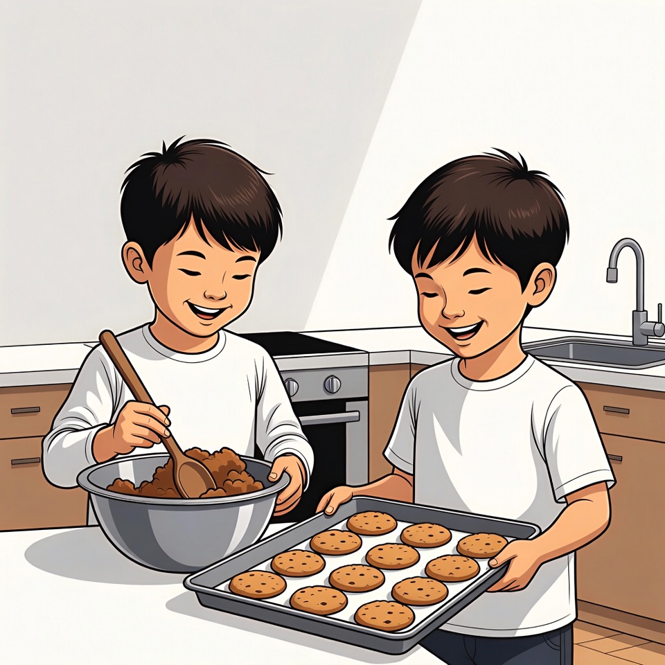 Boys baking cookies in kitchen Boys baking cookies in kitchen