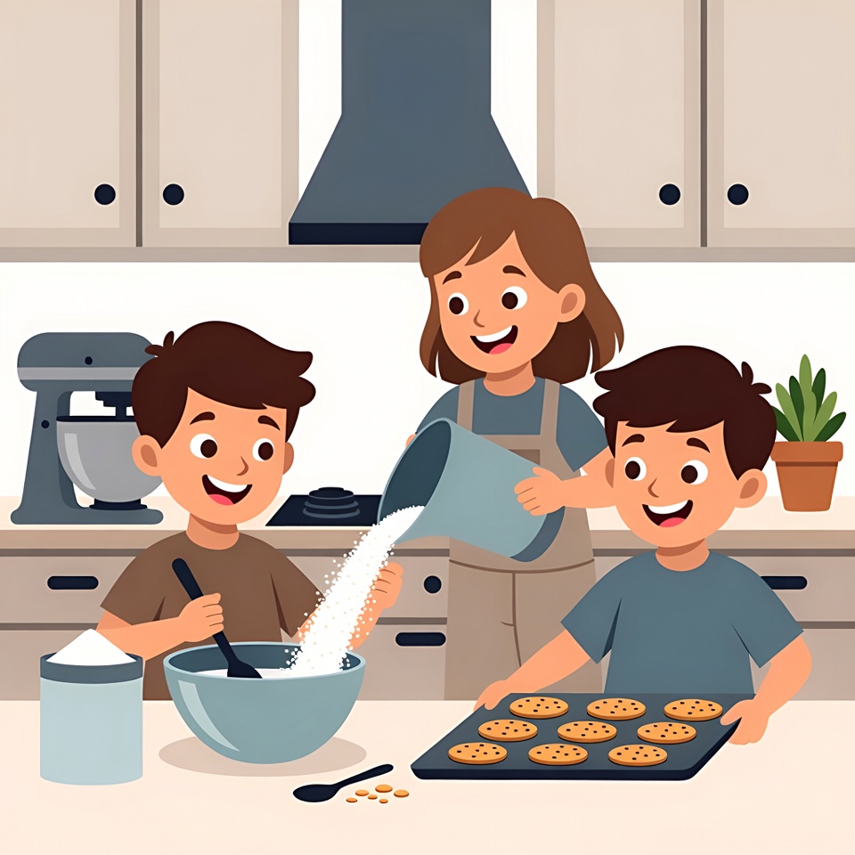 Family baking cookies in kitchen Family baking cookies in kitchen