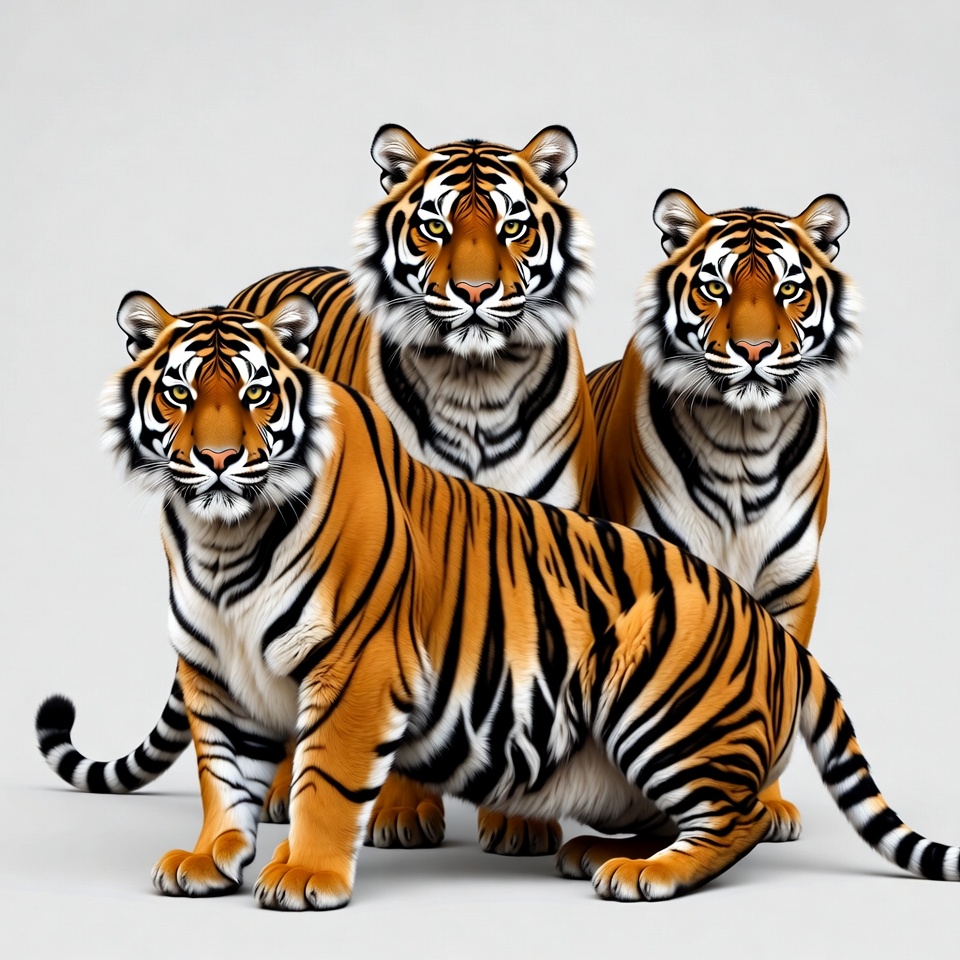 Three Tigers on White Background Three Tigers on White Background