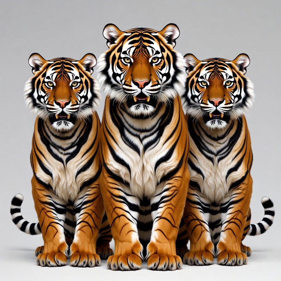 Three Tigers Standing Together Three Tigers Standing Together