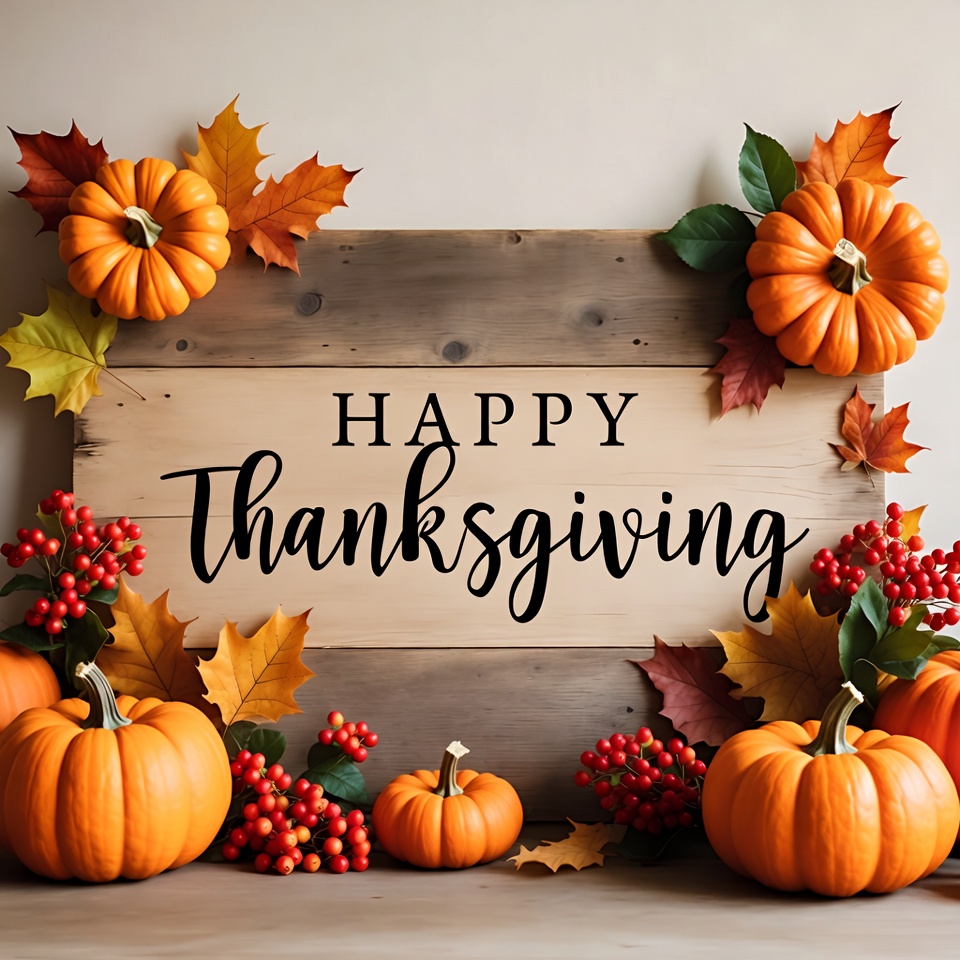 Happy Thanksgiving Wooden Sign with Pumpkins Happy Thanksgiving Wooden Sign with Pumpkins