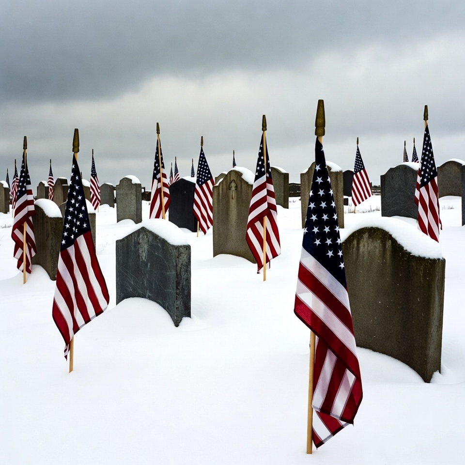 American Flags on Snowy Graves American Flags on Snowy Graves