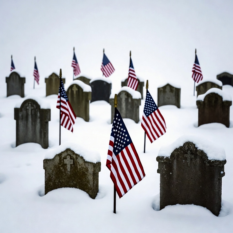 American Flags on Snowy Graves American Flags on Snowy Graves