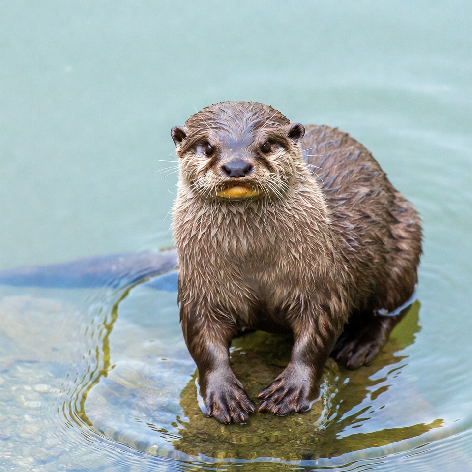 Cute otter holding fish in water Cute otter holding fish in water
