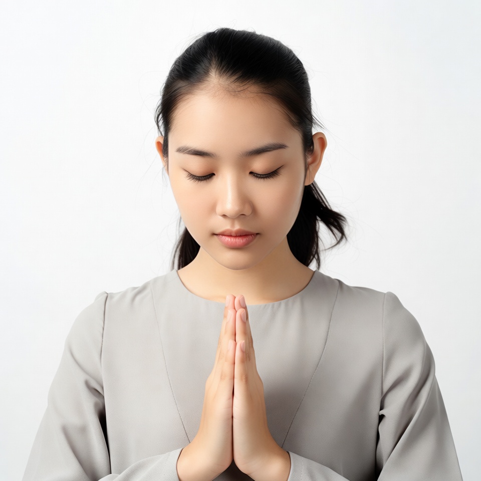 Asian woman praying with hands together Asian woman praying with hands together