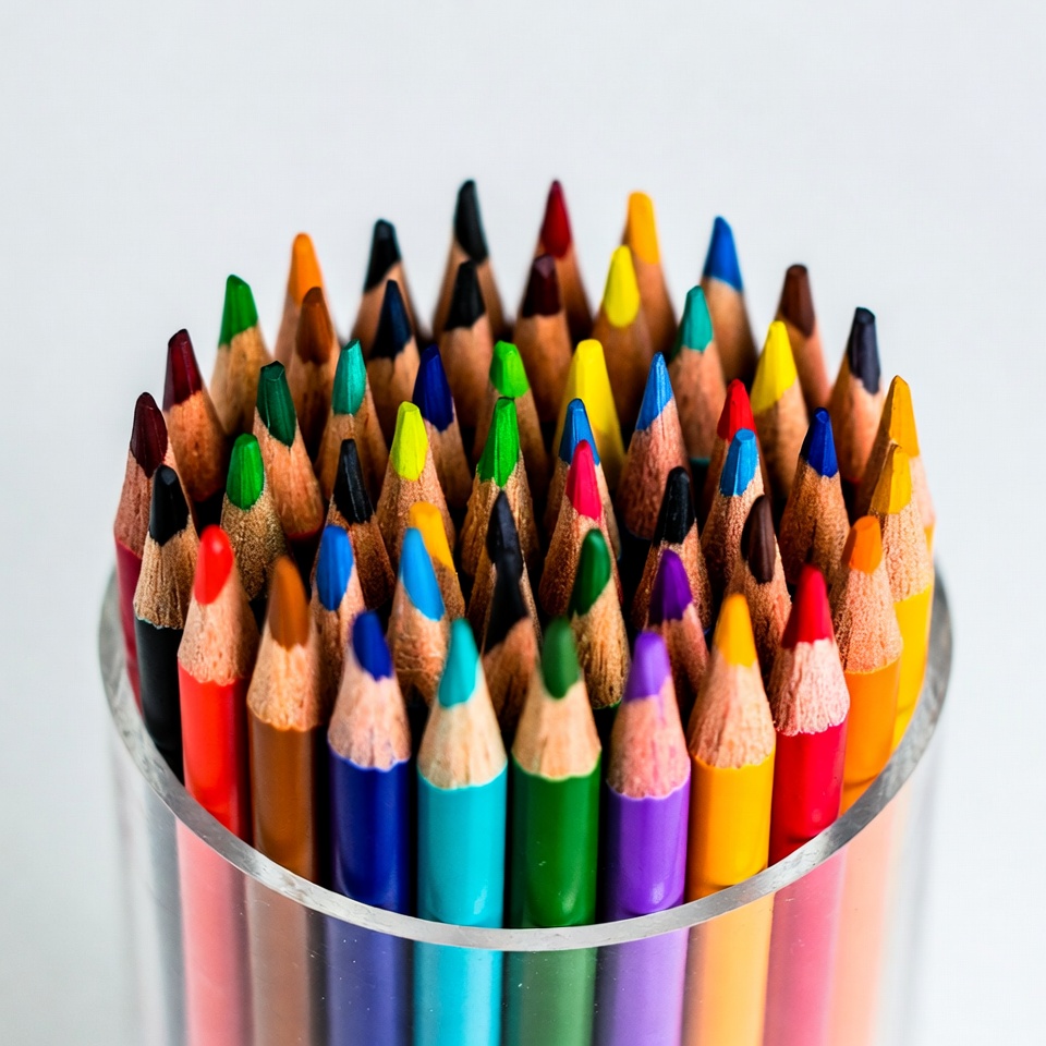 Colorful Pencils in Clear Cup Colorful Pencils in Clear Cup