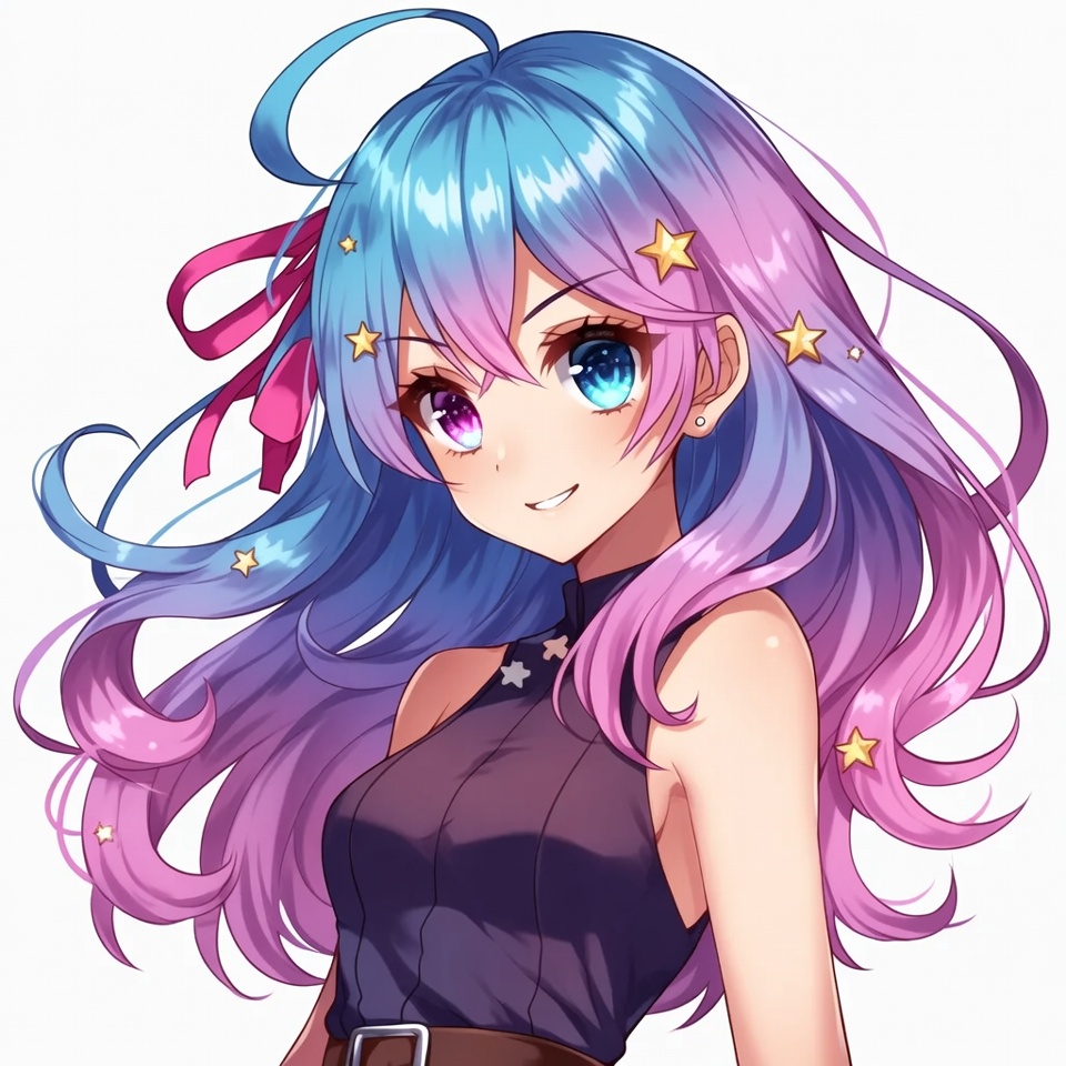 Anime girl with blue-purple hair Anime girl with blue-purple hair