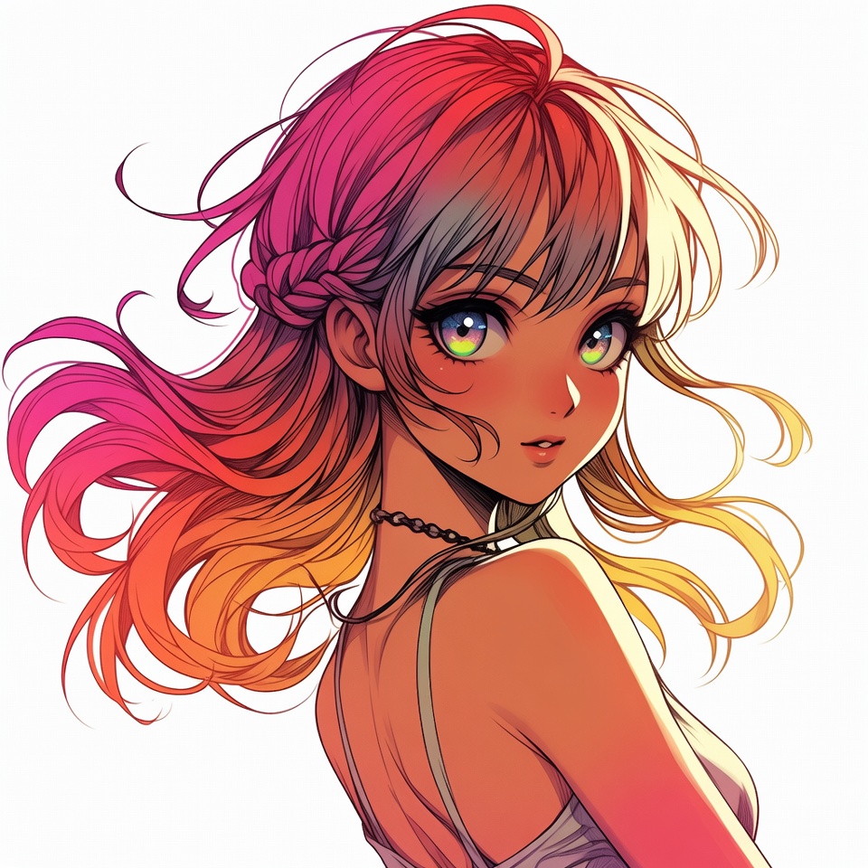 Anime girl with rainbow hair Anime girl with rainbow hair