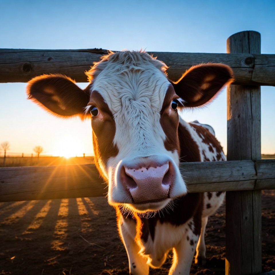 Holstein Cow Peeking Over Fence at Sunset Holstein Cow Peeking Over Fence at Sunset