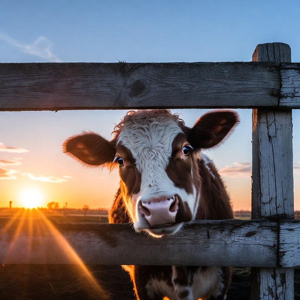 Cow peeking over wooden fence Cow peeking over wooden fence