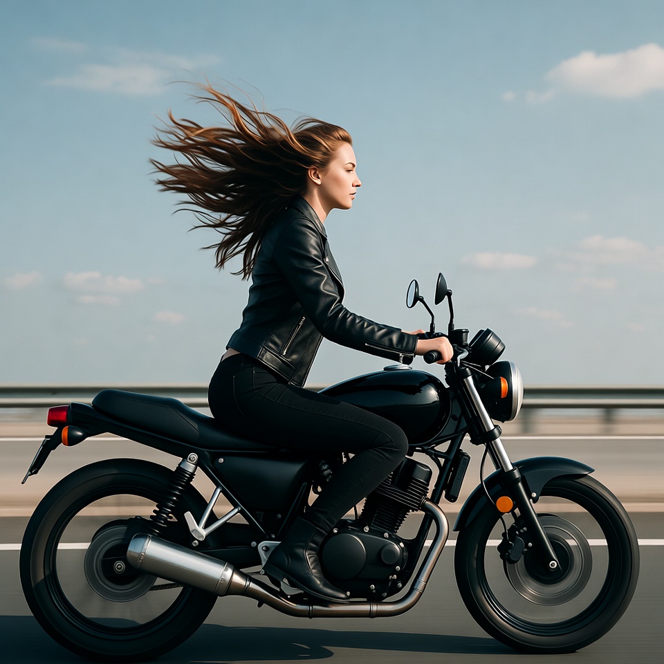 Woman riding black motorcycle Woman riding black motorcycle