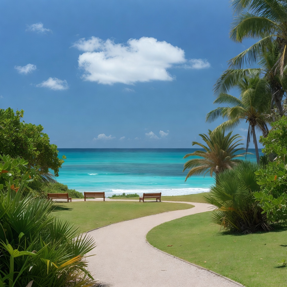 Tropical beach path with palm trees Tropical beach path with palm trees