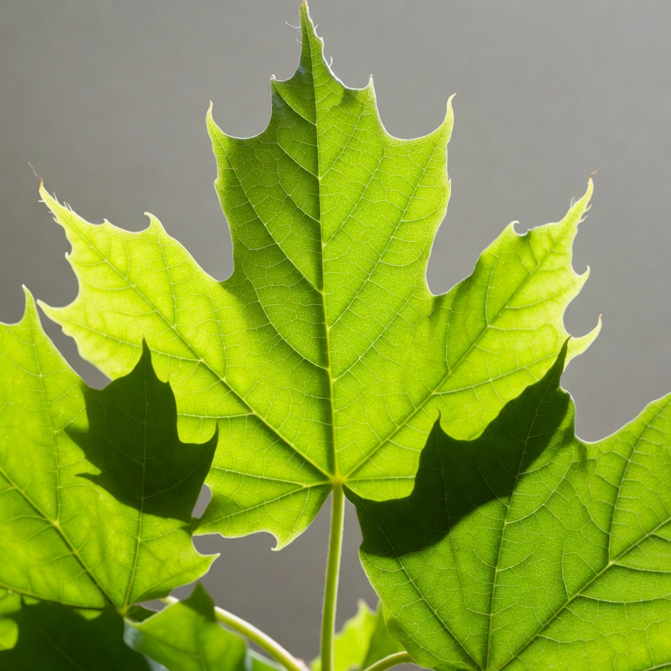 Green Maple Leaf on Gray Background Green Maple Leaf on Gray Background