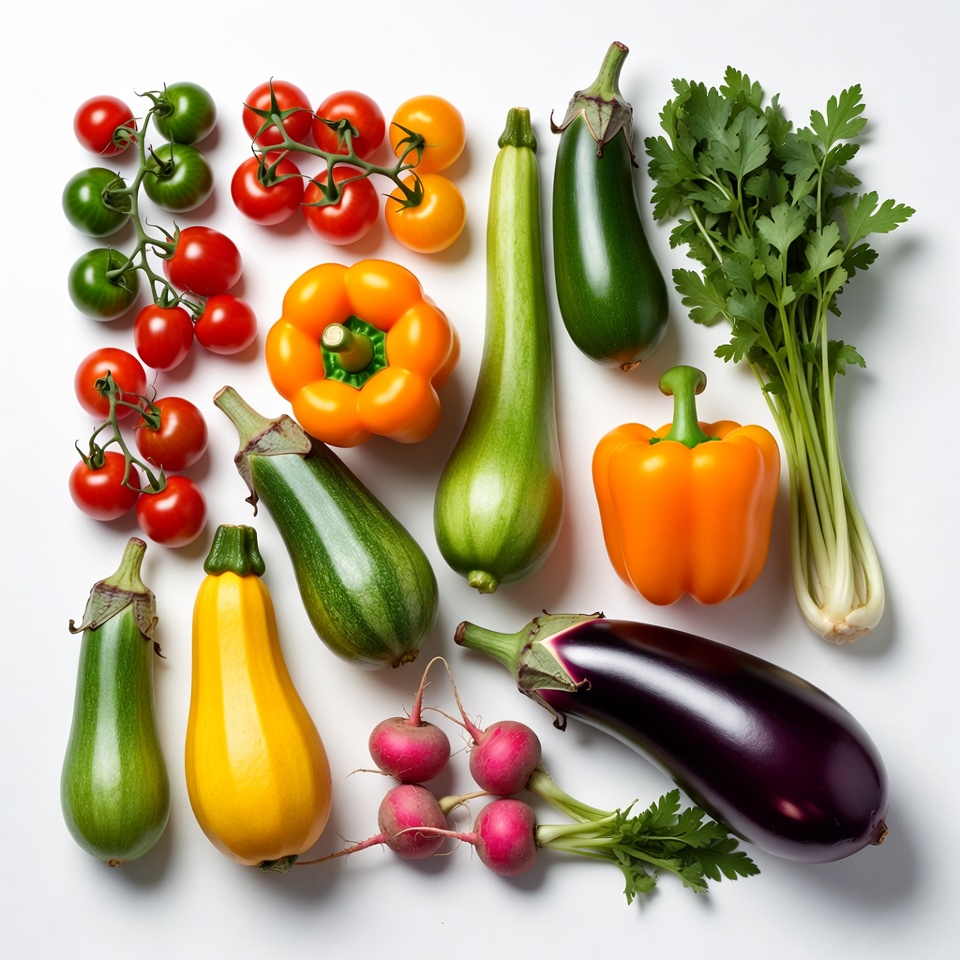 Assortment of fresh vegetables on white Assortment of fresh vegetables on white