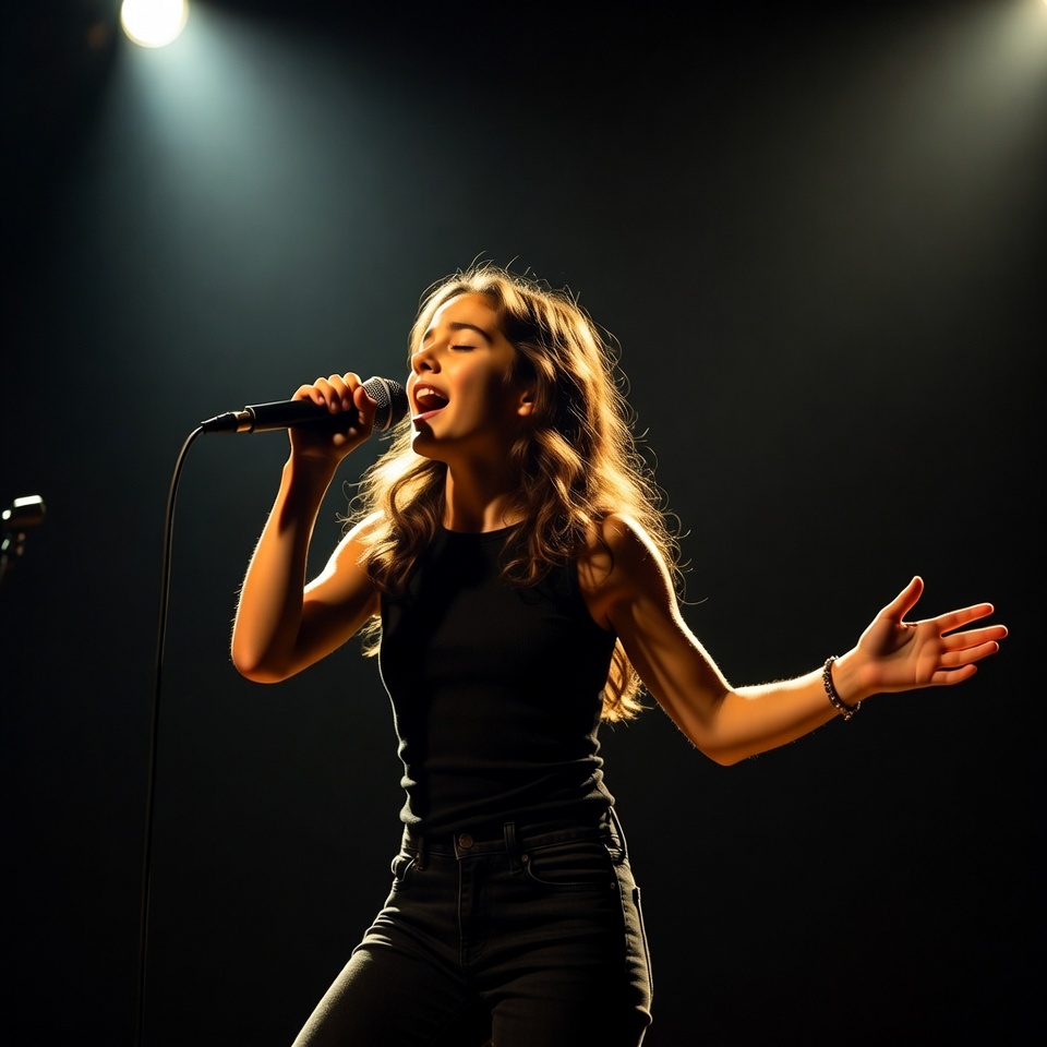 Young woman singing on stage Young woman singing on stage