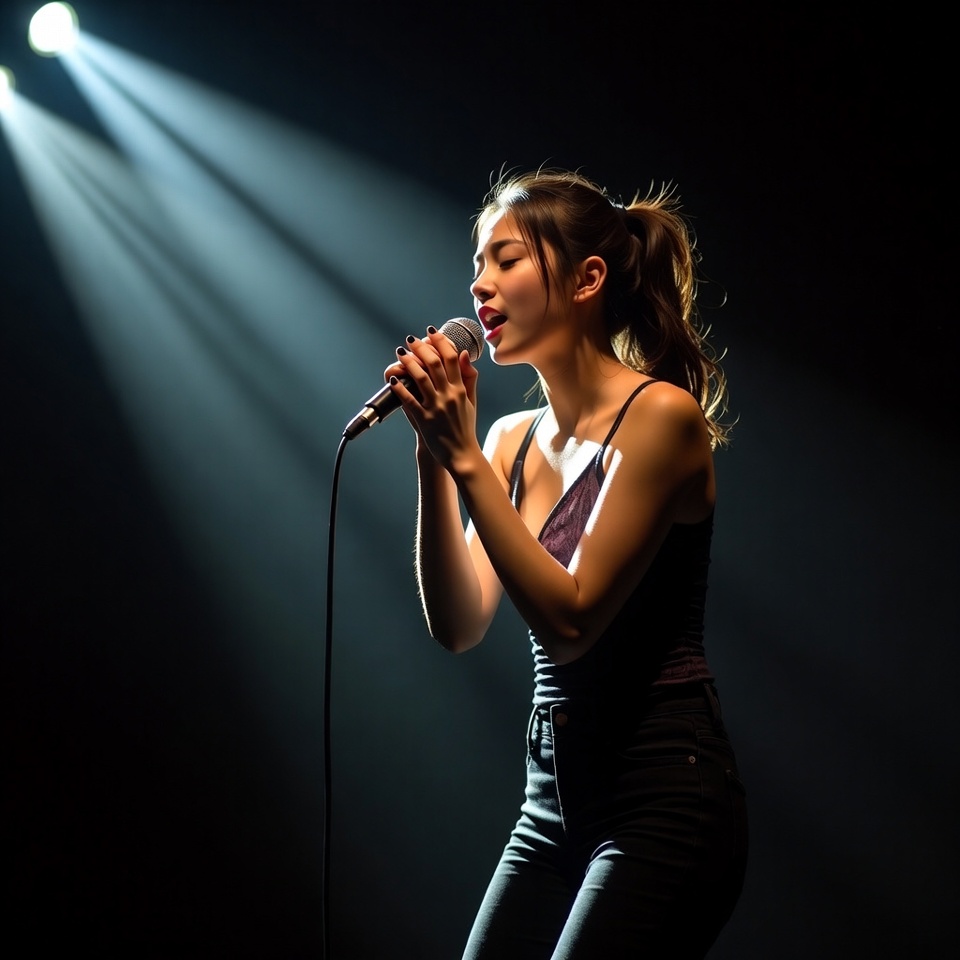 Asian woman singing on stage Asian woman singing on stage