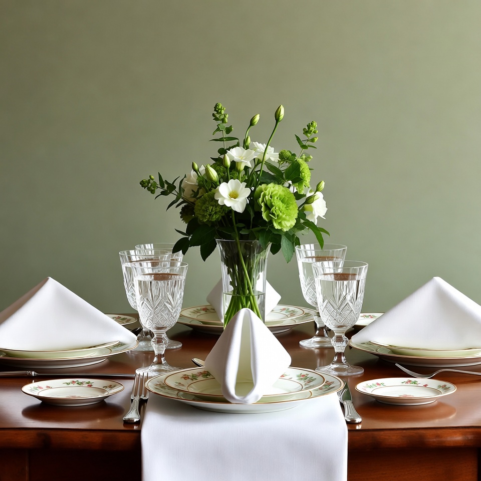 Elegant table with white flower centerpiece Elegant table with white flower centerpiece