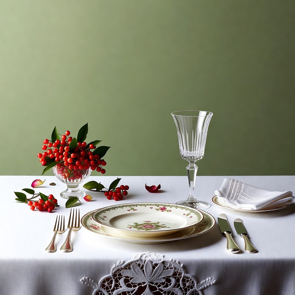 Elegant Table Set with Red Berries Elegant Table Set with Red Berries