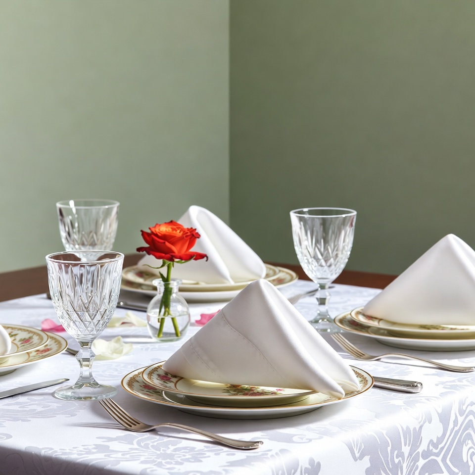 Elegant table setting with red rose Elegant table setting with red rose