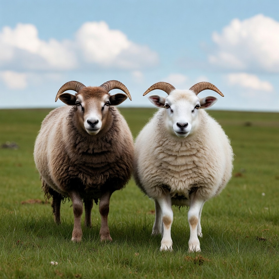 Brown and white sheep on green field Brown and white sheep on green field