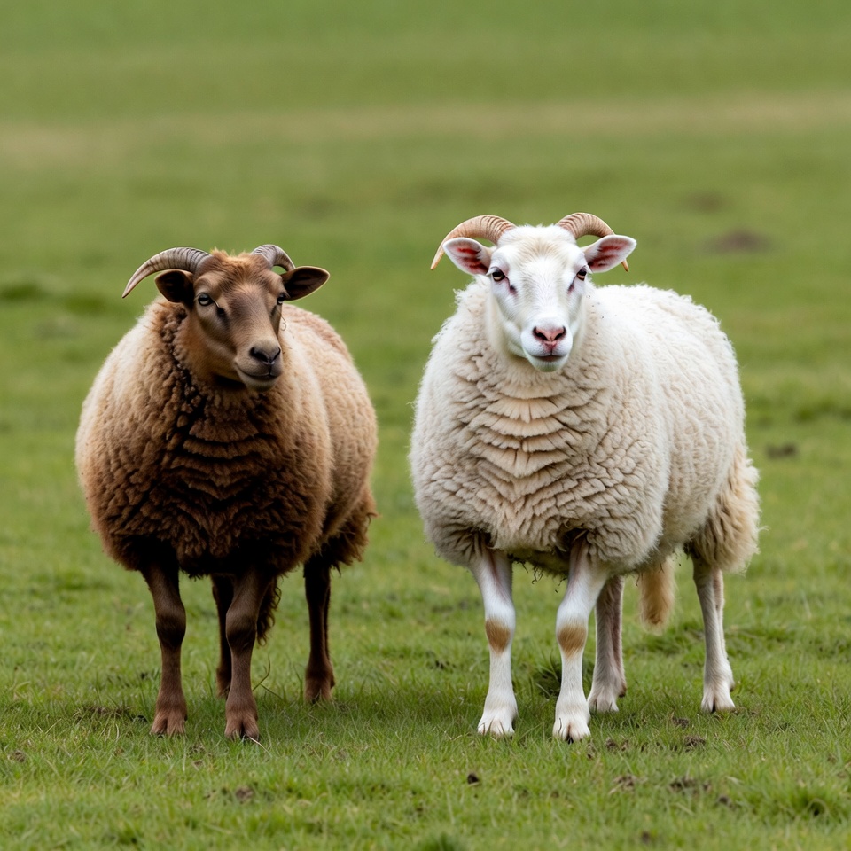 Brown and white sheep on grass Brown and white sheep on grass