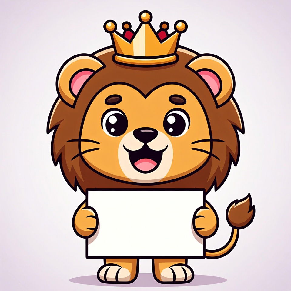 Cartoon Lion King Holding Blank Sign Cartoon Lion King Holding Blank Sign