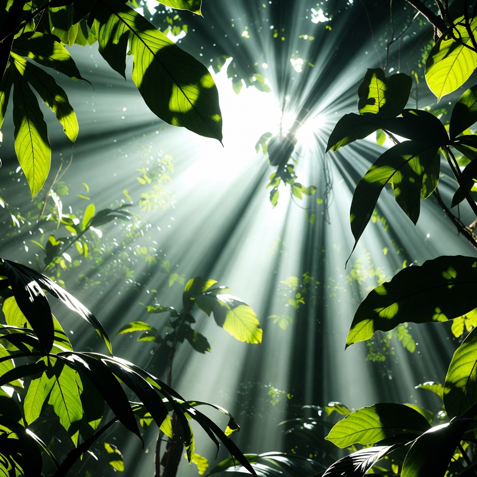 Sunlight Rays Through Tropical Leaves Sunlight Rays Through Tropical Leaves