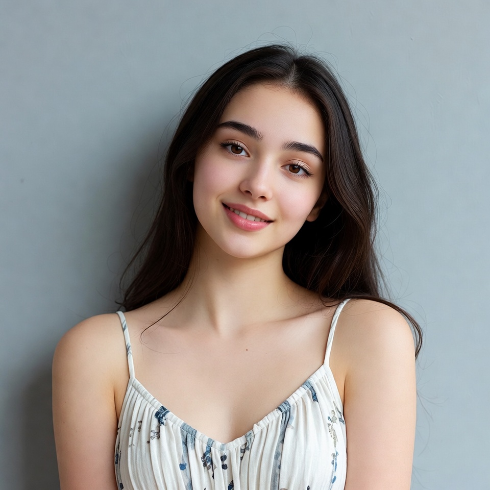 Young woman smiling in white camisole Young woman smiling in white camisole