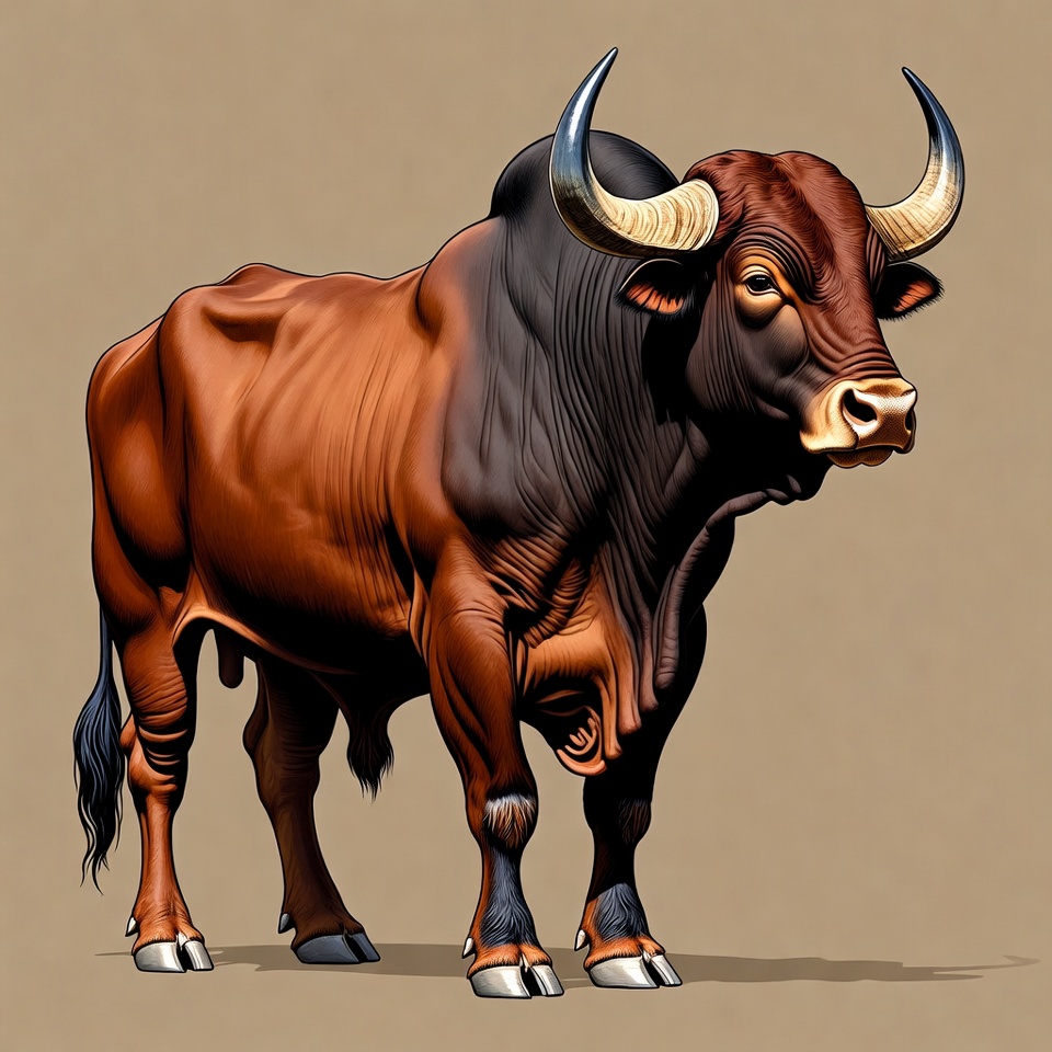Muscular Brown Bull Standing Muscular Brown Bull Standing
