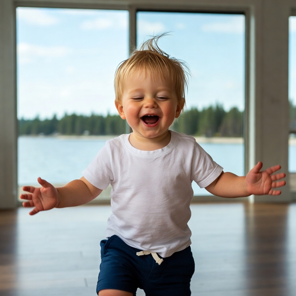 Blond baby boy laughing with arms outstretched Blond baby boy laughing with arms outstretched