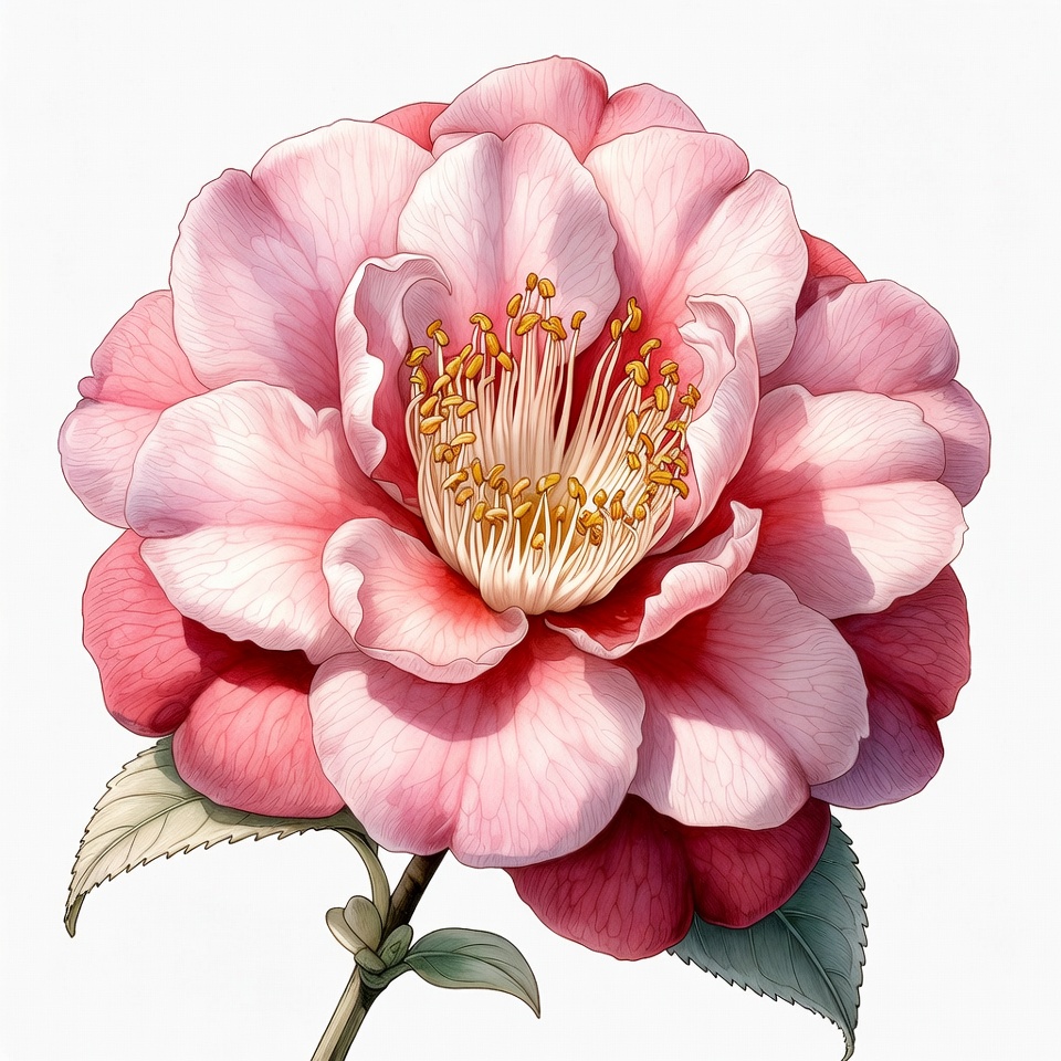 Pink Camellia Flower Illustration Pink Camellia Flower Illustration