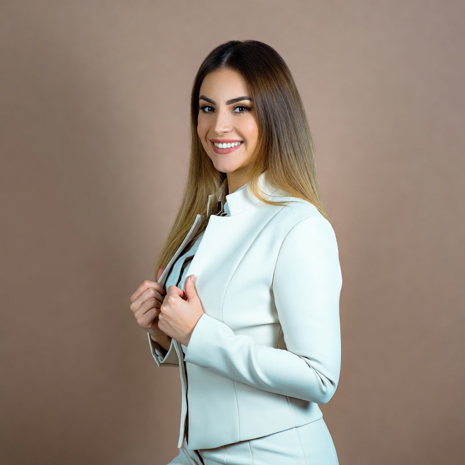 Smiling woman in white blazer Smiling woman in white blazer