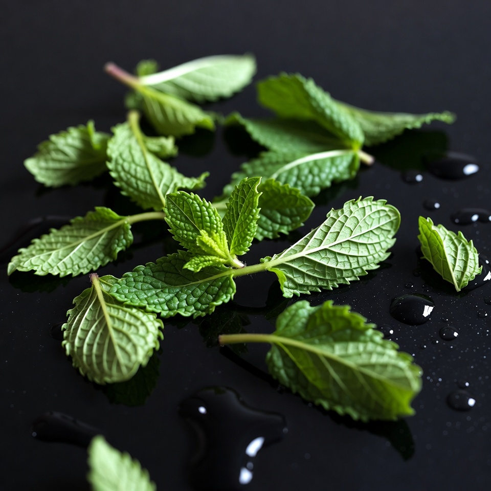 Fresh Mint Leaves on Black Background Fresh Mint Leaves on Black Background