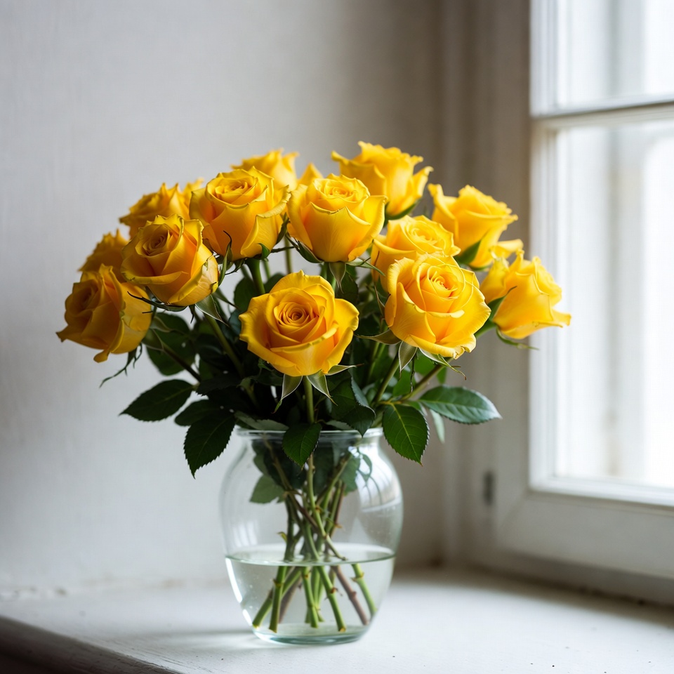Yellow Roses in Glass Vase Yellow Roses in Glass Vase