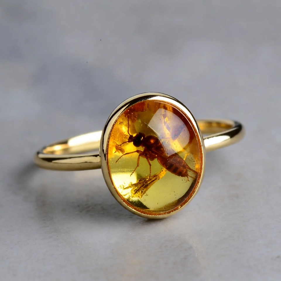 Amber Ring with Insect Inclusion Amber Ring with Insect Inclusion