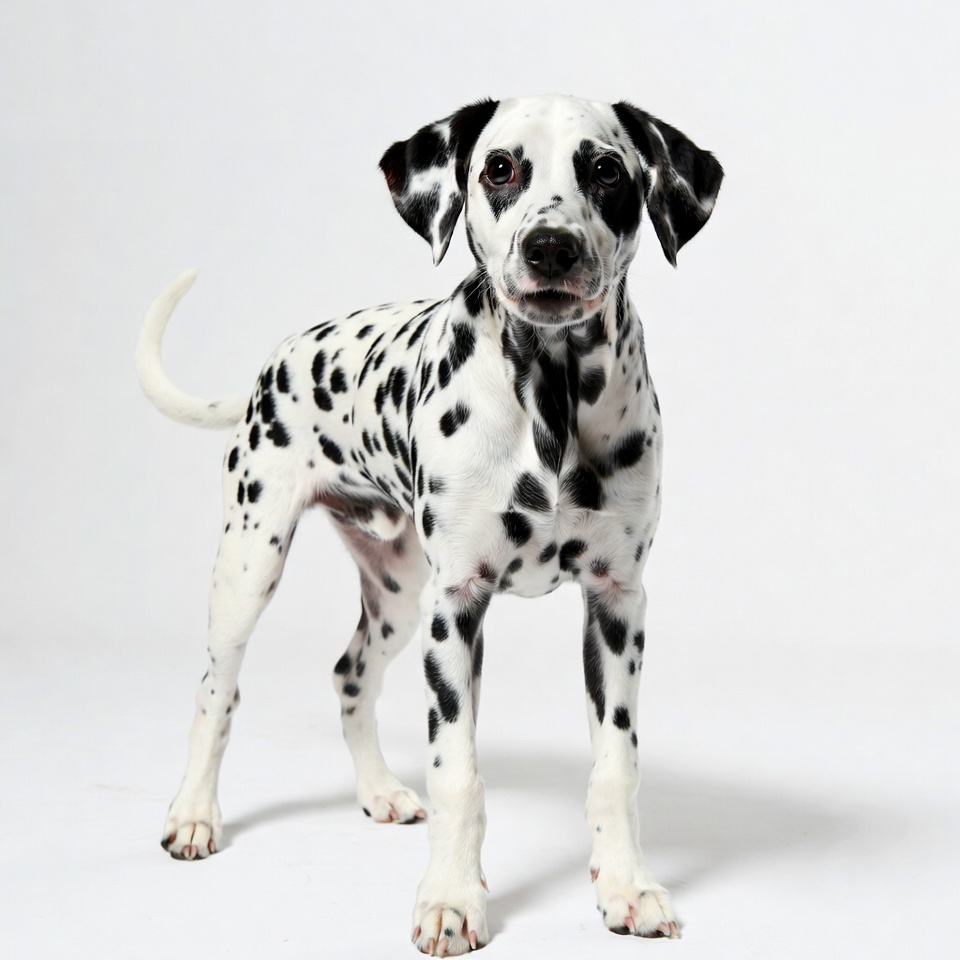 Dalmatian puppy standing on white background Dalmatian puppy standing on white background