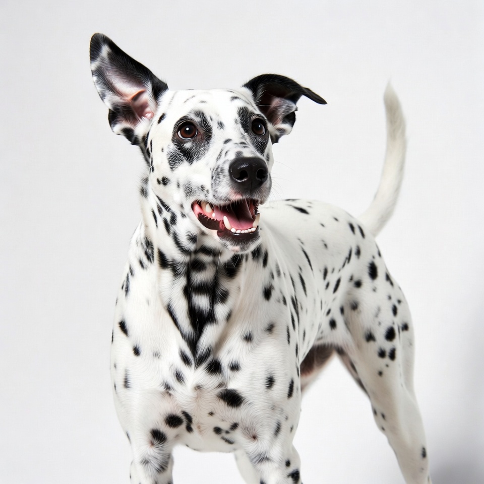 Dalmatian dog smiling on white background Dalmatian dog smiling on white background