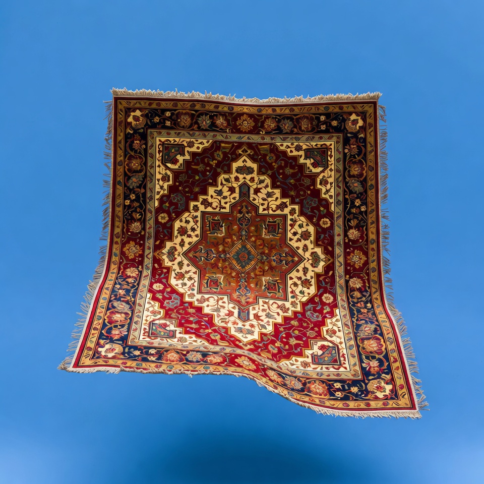 Oriental Rug Floating on Blue Background Oriental Rug Floating on Blue Background