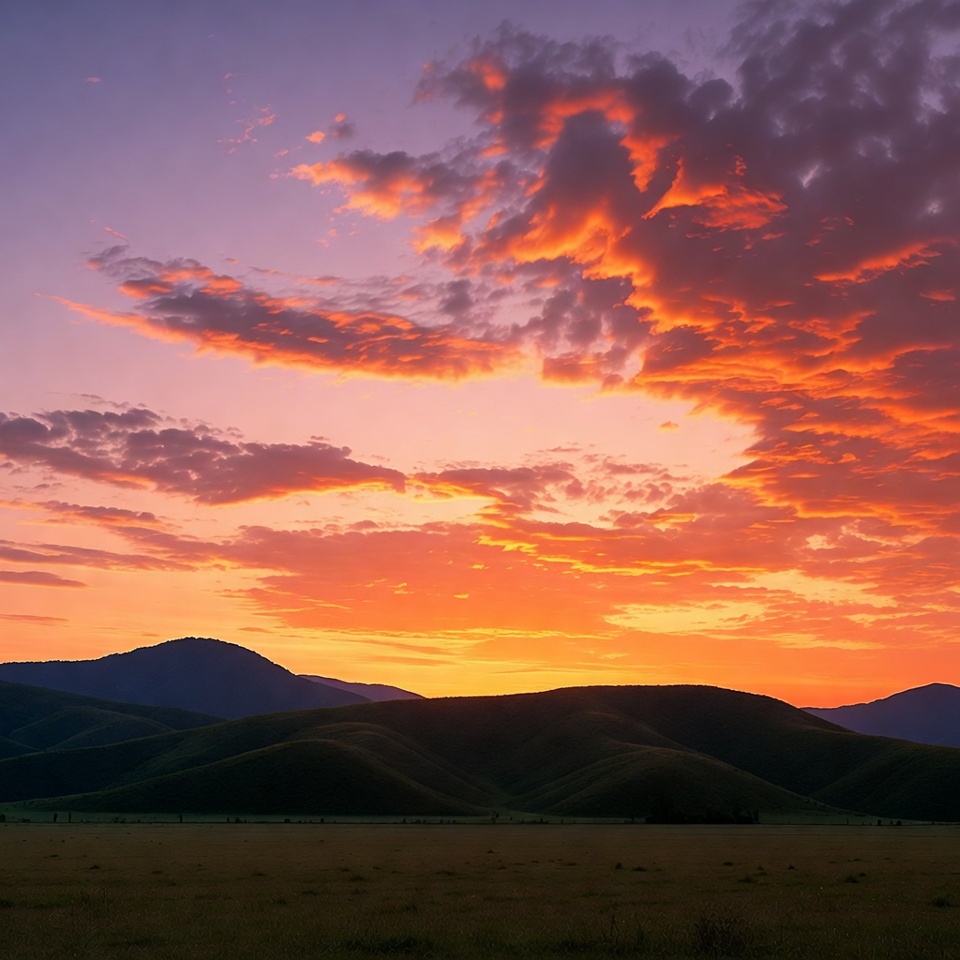 Sunset over mountains and golden field Sunset over mountains and golden field
