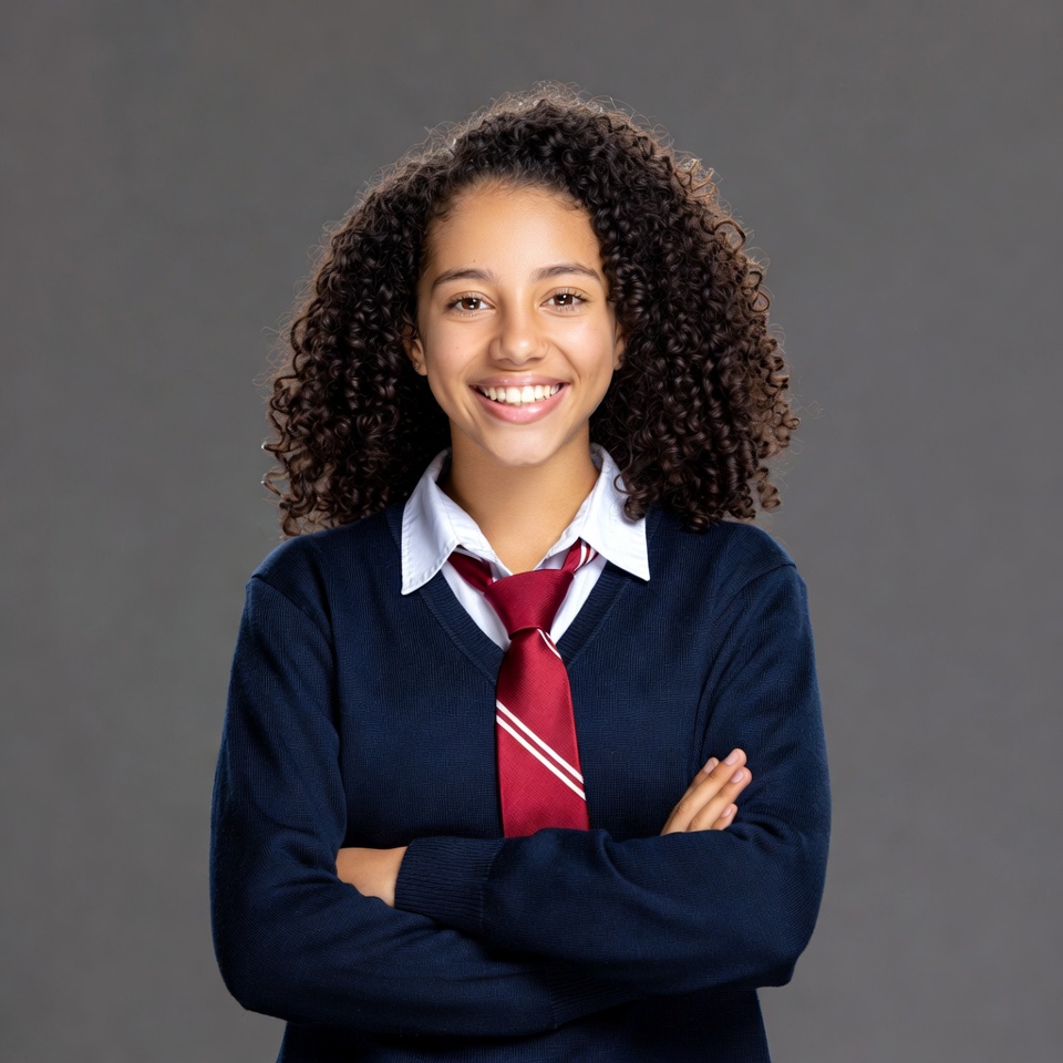 Smiling African-American girl in school uniform Smiling African-American girl in school uniform